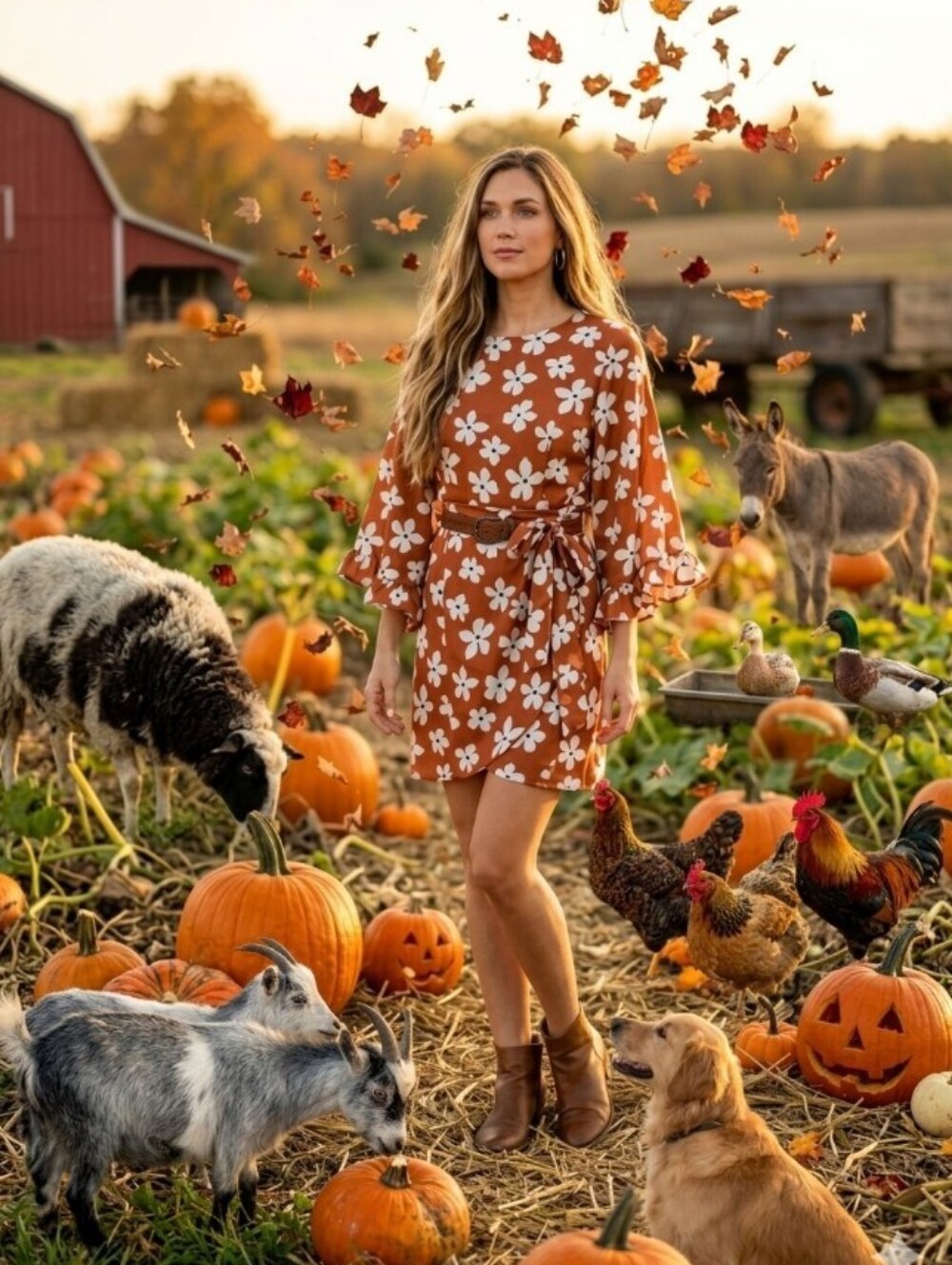 Peach Love California Rust Floral Tie-Waist Mini Dress